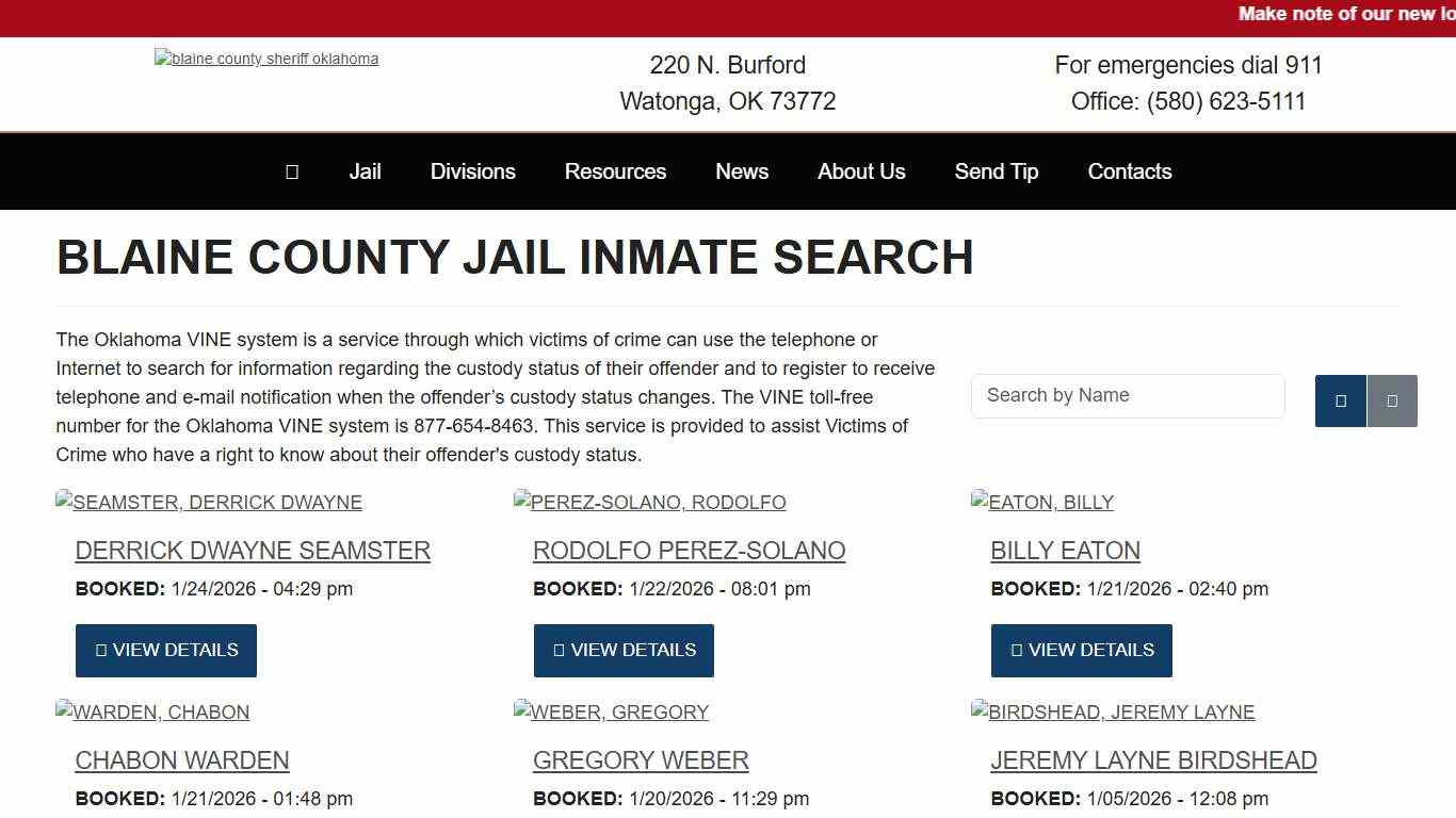 Inmate Search - Blaine County Sheriff's Office Oklahoma Watonga, OK