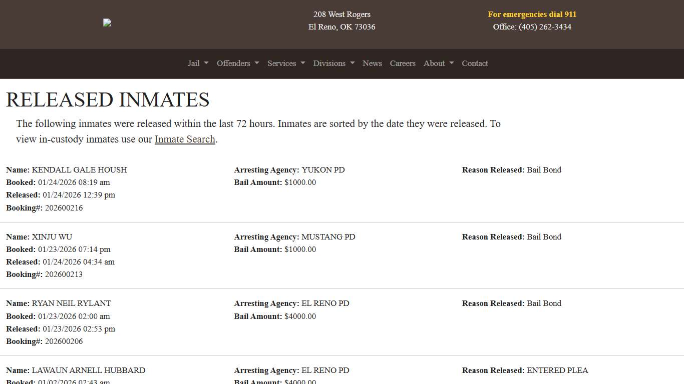 Released Canadian County Sheriff's Office